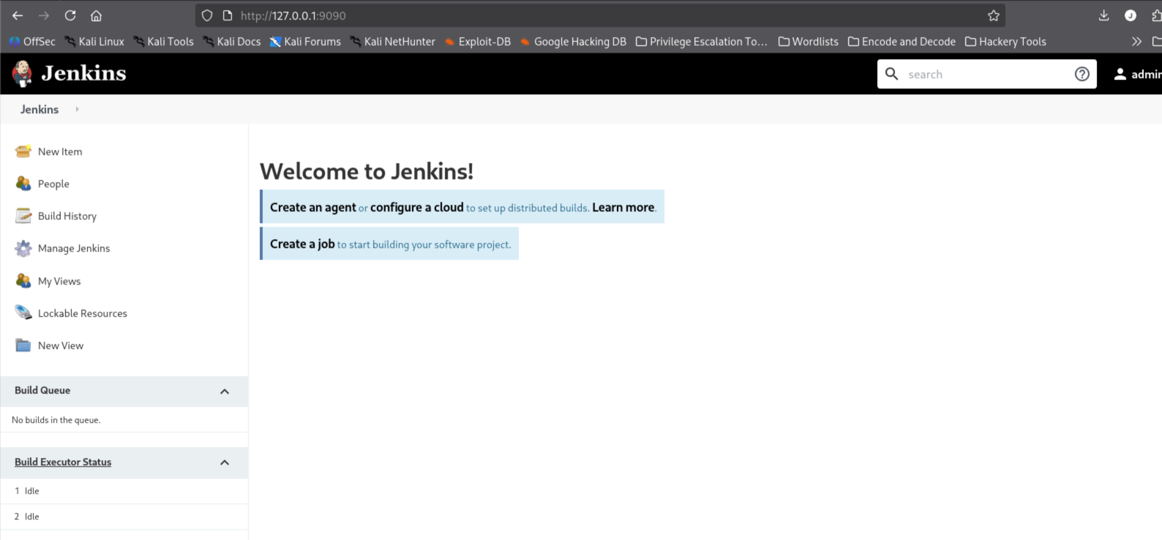 Jenkins dashboard after successful admin login